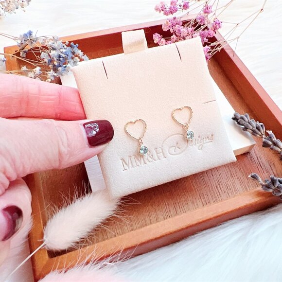 New Sparkly Heart Stud Earrings with Cubic Zirconia Charm | Handmade in BC - Picture 4 of 4
